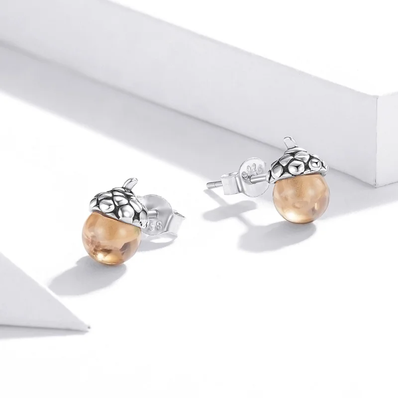 (image for) Pandora Style Silver Shining Fruit of The Oak Tree Stud Earrings - SCE935 - View 4