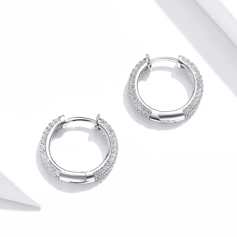 (image for) Pandora Style Silver Shining Hoop Earrings - BSE300 - View 2