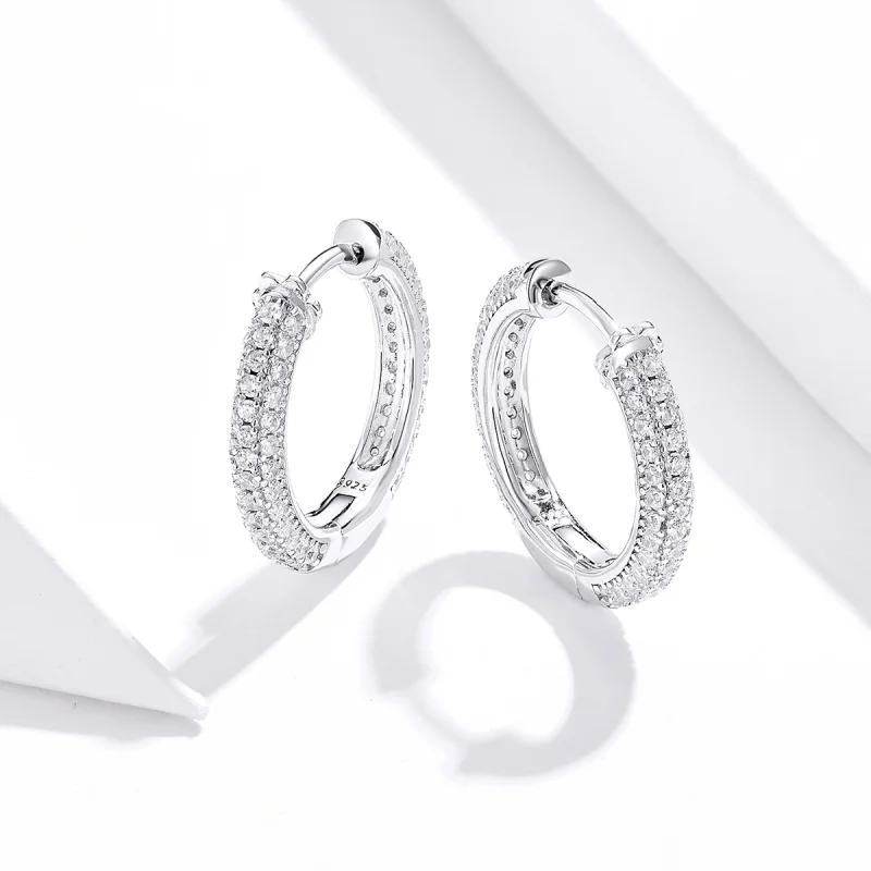(image for) Pandora Style Silver Shining Hoop Earrings - BSE300 - View 4