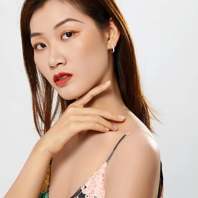 (image for) Pandora Style Silver Shining Hoop Earrings - BSE300 - View 6