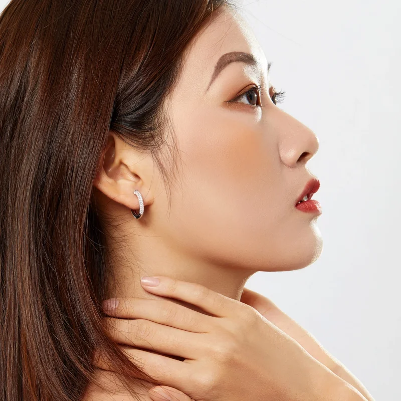 (image for) Pandora Style Silver Shining Hoop Earrings - BSE300 - View 7