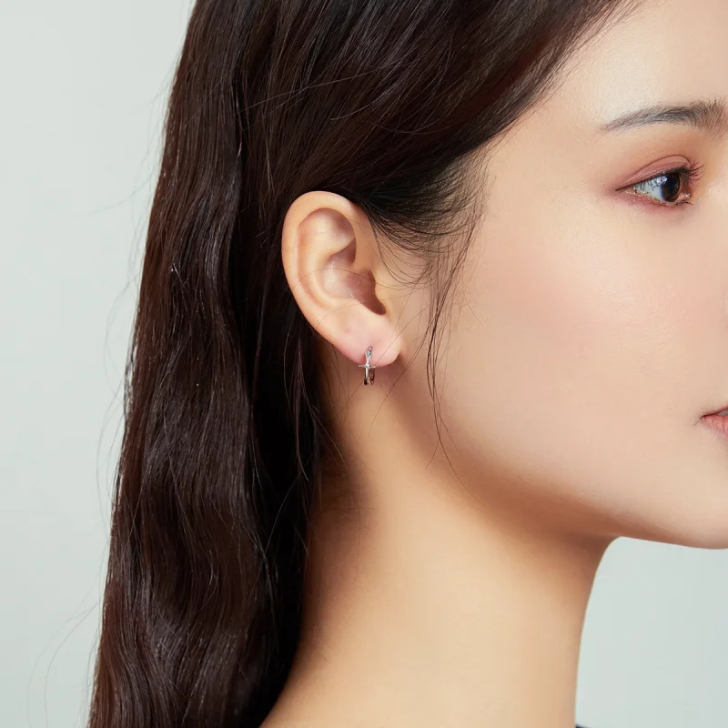 (image for) Pandora Style Silver Shining Star Hoop Earrings - SCE1045 - View 7