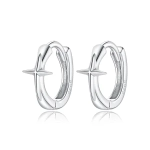 (image for) Pandora Style Silver Shining Star Hoop Earrings - SCE1045