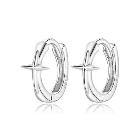 Pandora Style Silver Shining Star Hoop Earrings - SCE1045