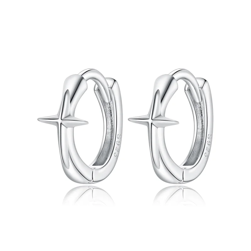(image for) Pandora Style Silver Shining Star Hoop Earrings - SCE1045 - Product Image