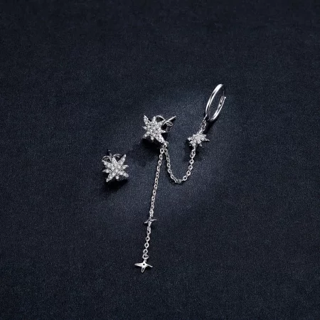 Pandora Style Silver Shining Stars Dangle Earrings - BSE433