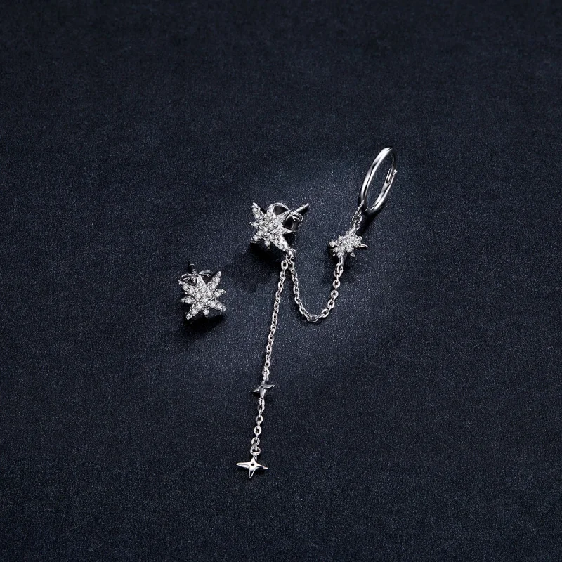 (image for) Pandora Style Silver Shining Stars Dangle Earrings - BSE433 - View 5