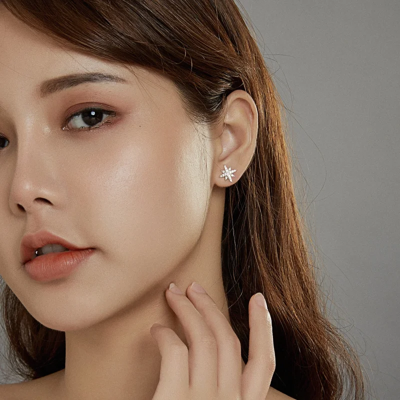 (image for) Pandora Style Silver Shining Stars Dangle Earrings - BSE433 - View 8