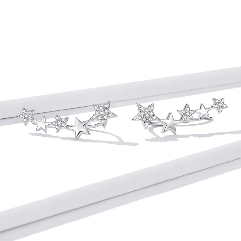 (image for) Pandora Style Silver Shining Stars Stud Earrings - BSE351 - View 2