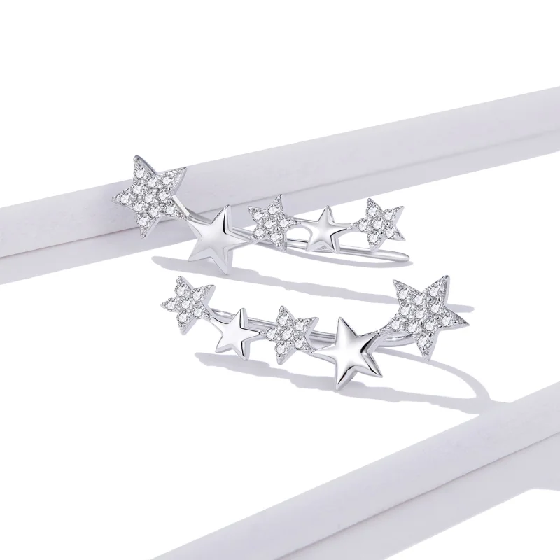 (image for) Pandora Style Silver Shining Stars Stud Earrings - BSE351 - View 3
