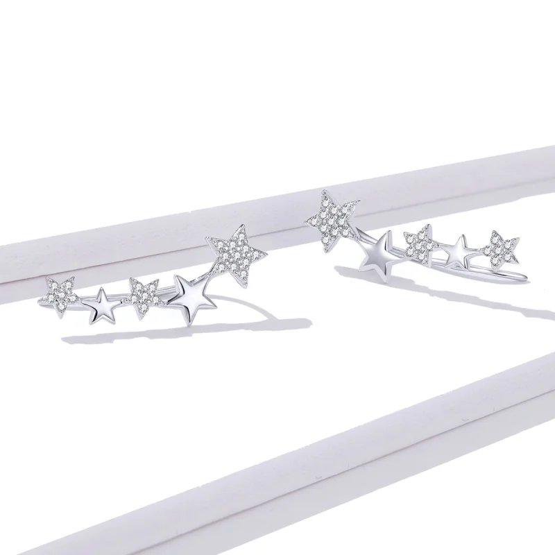 (image for) Pandora Style Silver Shining Stars Stud Earrings - BSE351 - View 4