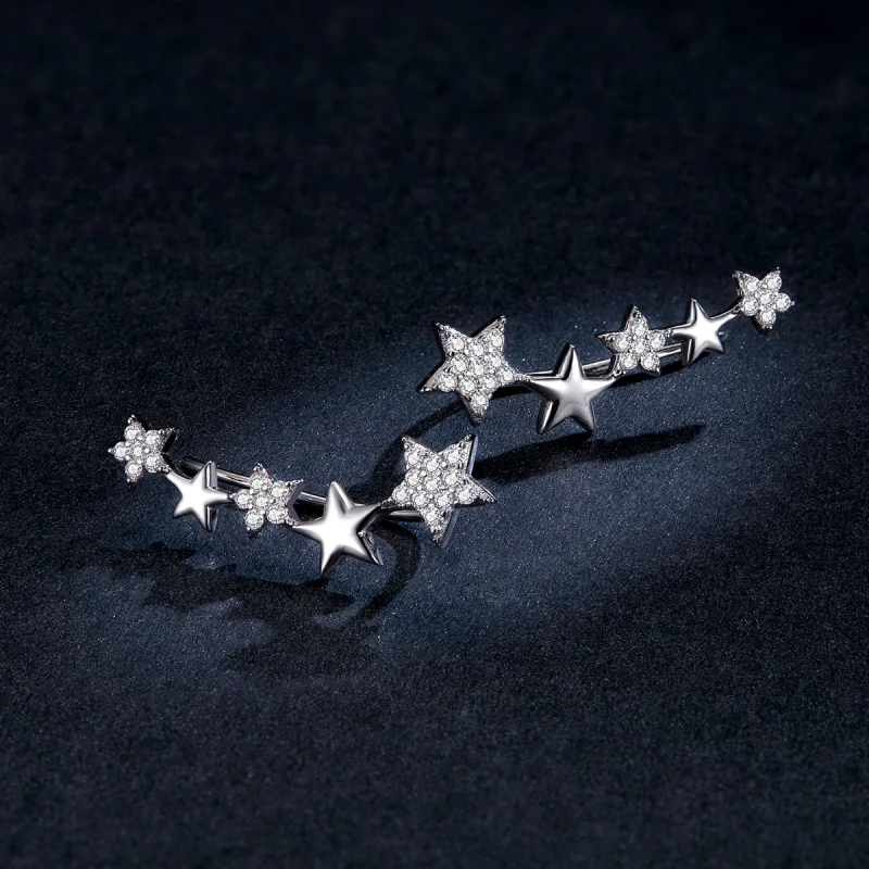 (image for) Pandora Style Silver Shining Stars Stud Earrings - BSE351 - View 5