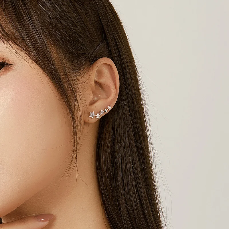 (image for) Pandora Style Silver Shining Stars Stud Earrings - BSE351 - View 7