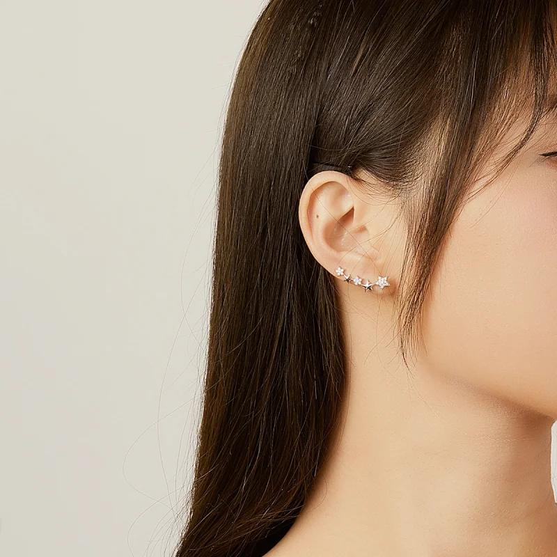 (image for) Pandora Style Silver Shining Stars Stud Earrings - BSE351 - View 8