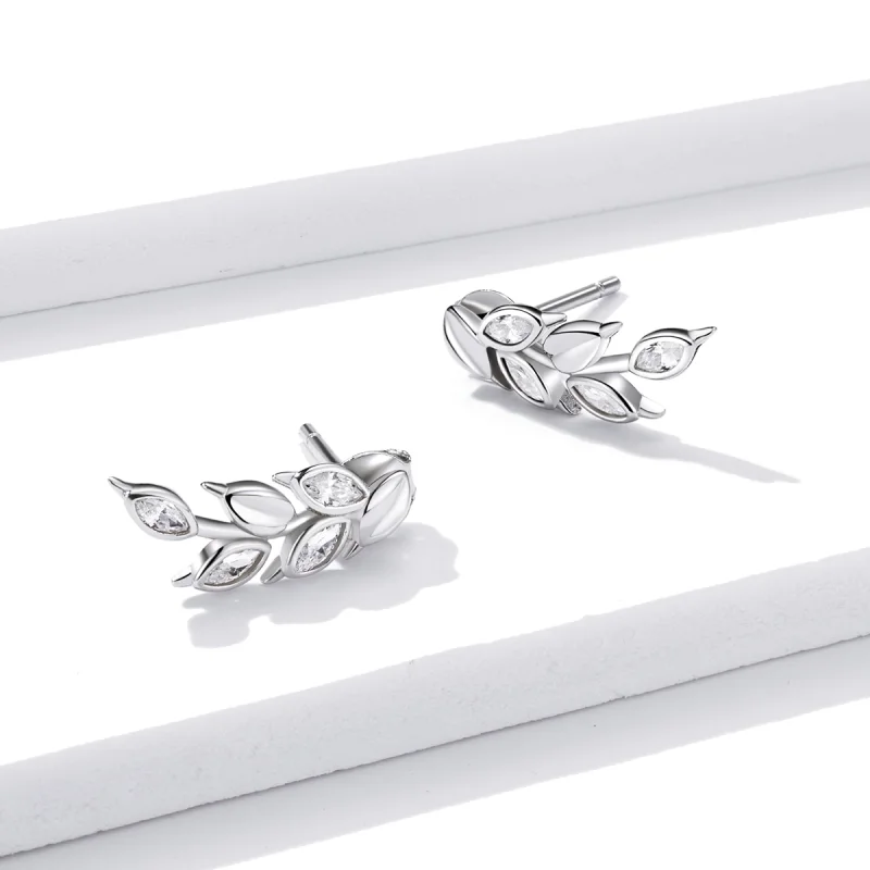 (image for) Pandora Style Silver Shining Wheat Ears Stud Earrings - BSE415 - View 3