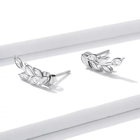 Pandora Style Silver Shining Wheat Ears Stud Earrings - BSE415