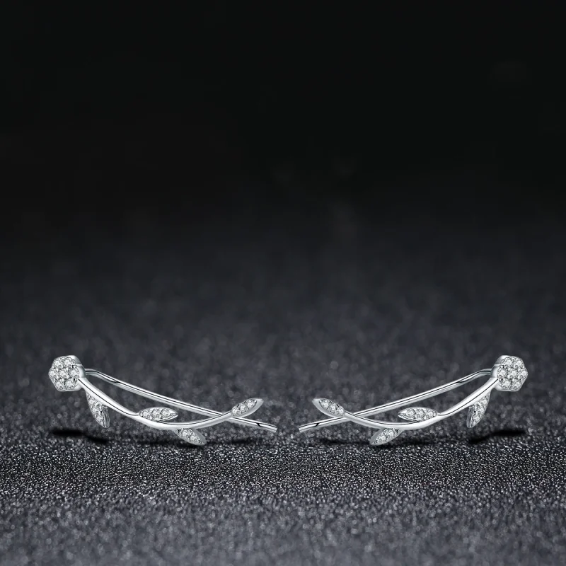 (image for) Pandora Style Silver Shinning Leaves Stud Earrings - SCE266 - View 4