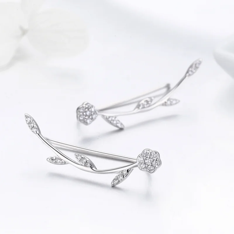 (image for) Pandora Style Silver Shinning Leaves Stud Earrings - SCE266 - View 6