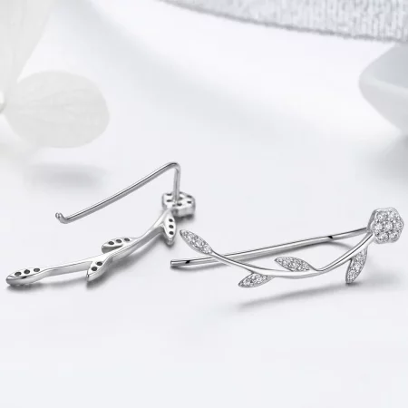 Pandora Style Silver Shinning Leaves Stud Earrings - SCE266