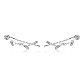 Pandora Style Silver Shinning Leaves Stud Earrings - SCE266 Pandora Style Silver Shinning Leaves Stud Earrings - SCE266