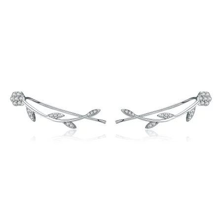 Pandora Style Silver Shinning Leaves Stud Earrings - SCE266