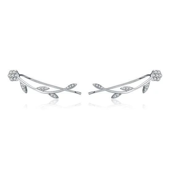 Pandora Style Silver Shinning Leaves Stud Earrings - SCE266