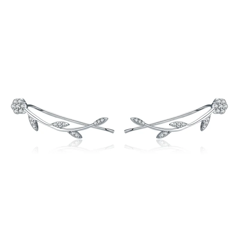 (image for) Pandora Style Silver Shinning Leaves Stud Earrings - SCE266 - Product Image