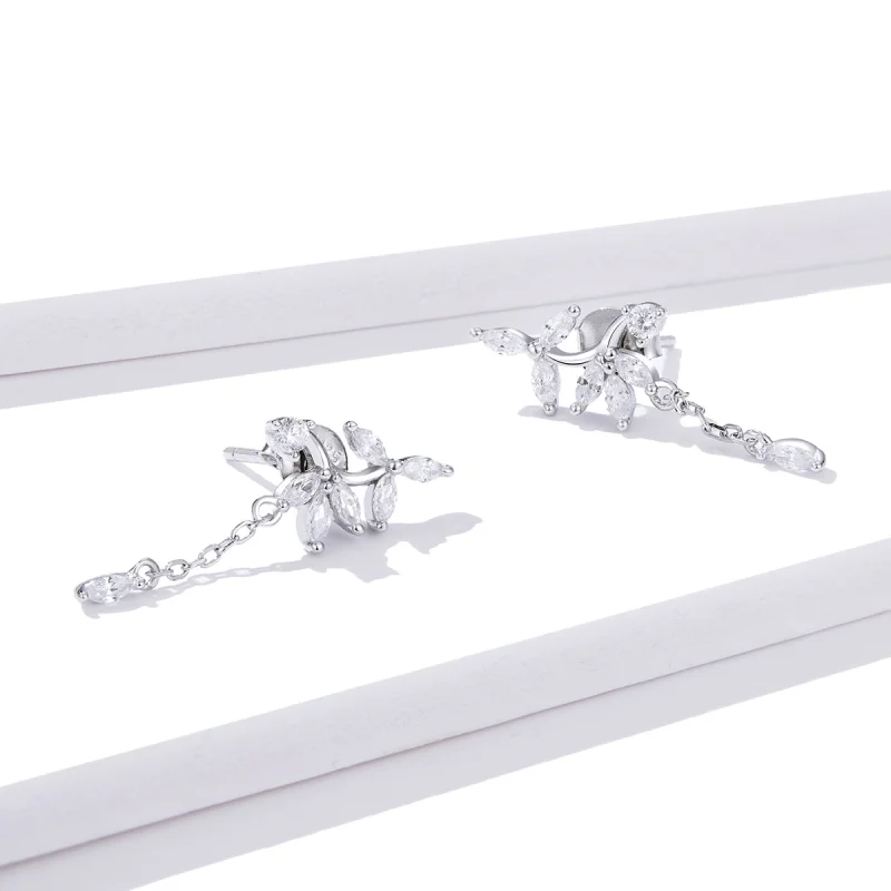 (image for) Pandora Style Silver Shiny Flower Dangle Earrings - BSE350 - View 3