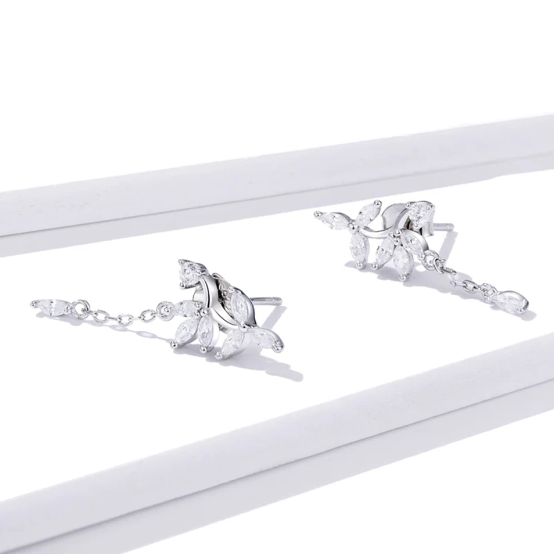 (image for) Pandora Style Silver Shiny Flower Dangle Earrings - BSE350 - View 4