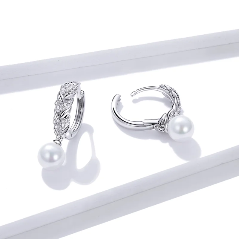 (image for) Pandora Style Silver Shiny Wheat Dangle Earrings - BSE446 - View 4