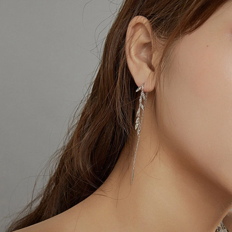 (image for) Pandora Style Silver Shiny Wheat Dangle Earrings - BSE447 - View 6