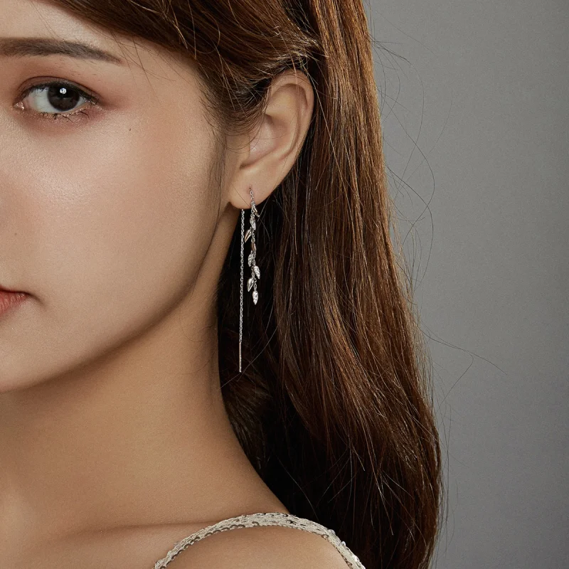 (image for) Pandora Style Silver Shiny Wheat Dangle Earrings - BSE447 - View 7