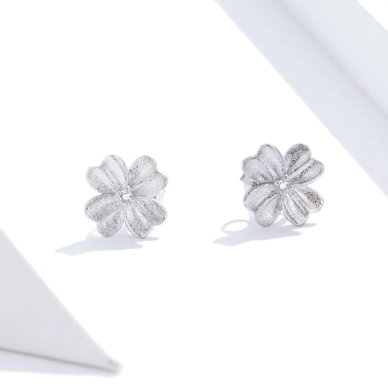 (image for) Pandora Style Silver Silver Flower Stud Earrings - SCE864 - View 2