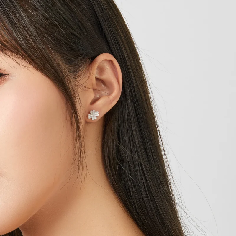 (image for) Pandora Style Silver Silver Flower Stud Earrings - SCE864 - View 6