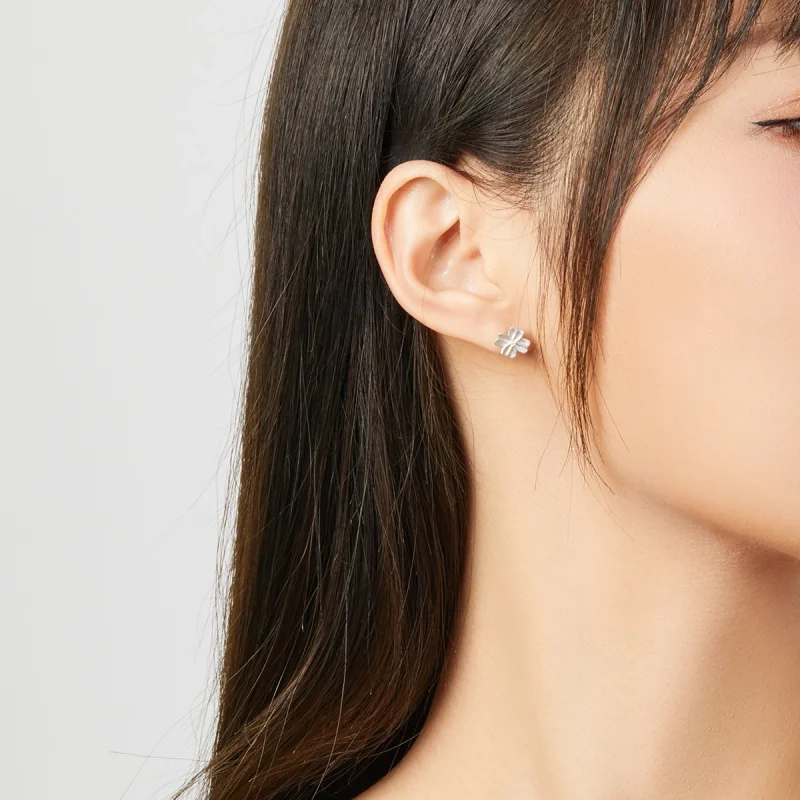 (image for) Pandora Style Silver Silver Flower Stud Earrings - SCE864 - View 7