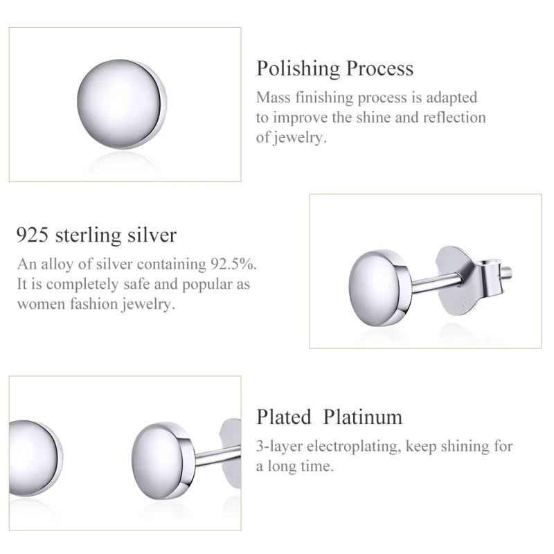 (image for) Pandora Style Silver Simple Bean Stud Earrings - SCE705-A - View 3