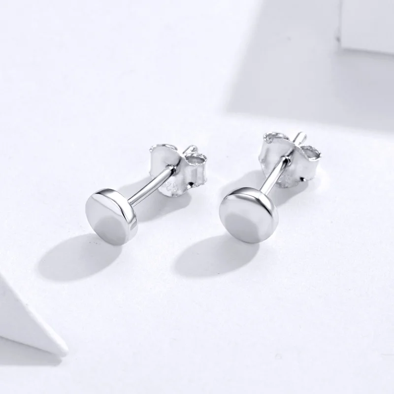 (image for) Pandora Style Silver Simple Bean Stud Earrings - SCE705-A - View 2