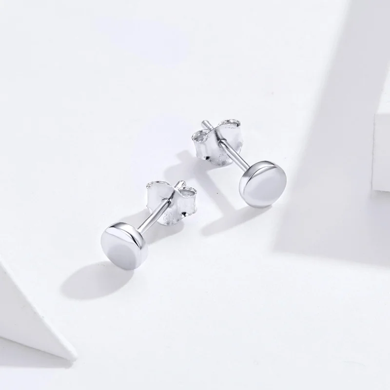 (image for) Pandora Style Silver Simple Bean Stud Earrings - SCE705-A - View 4