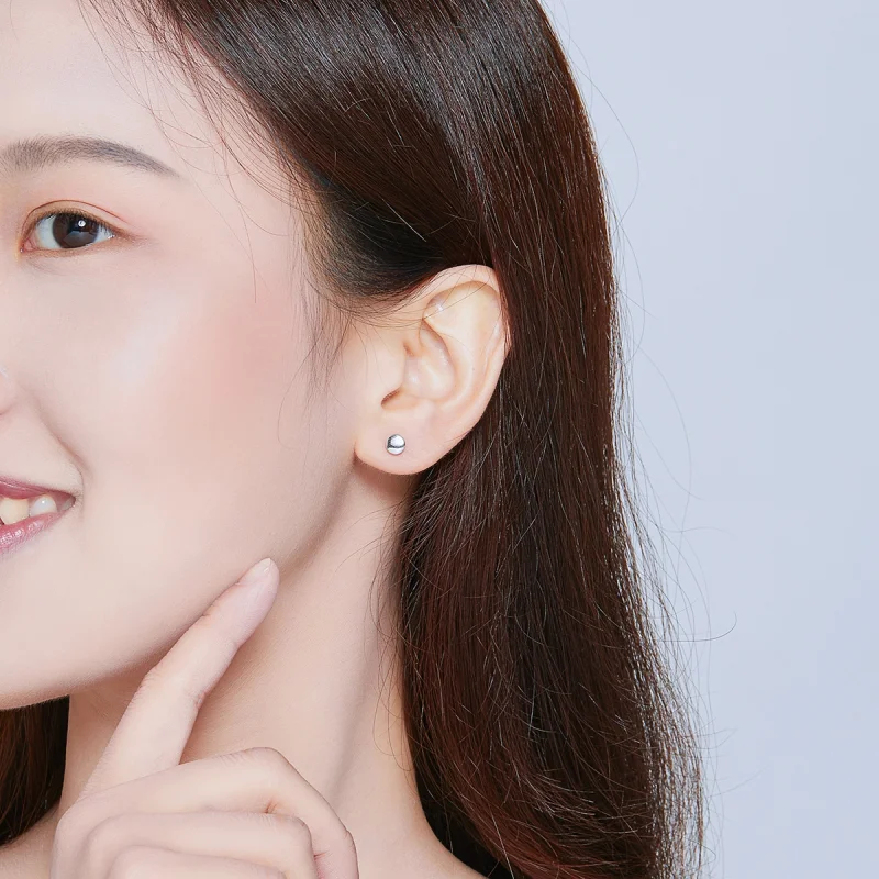 (image for) Pandora Style Silver Simple Bean Stud Earrings - SCE705-A - View 6