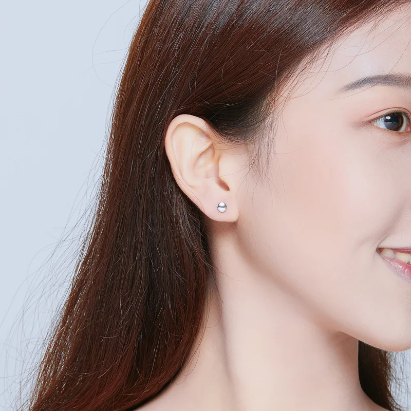 (image for) Pandora Style Silver Simple Bean Stud Earrings - SCE705-A - View 7