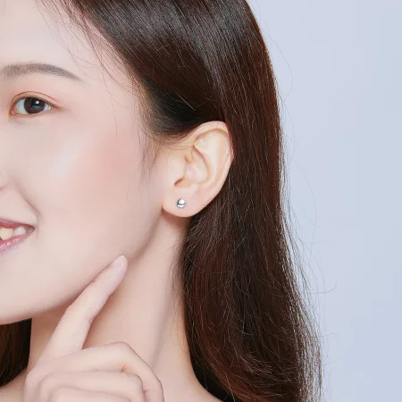 Pandora Style Silver Simple Bean Stud Earrings - SCE705-A