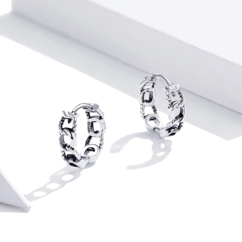 (image for) Pandora Style Silver Simple Chain Hoop Earrings - SCE960 - View 4