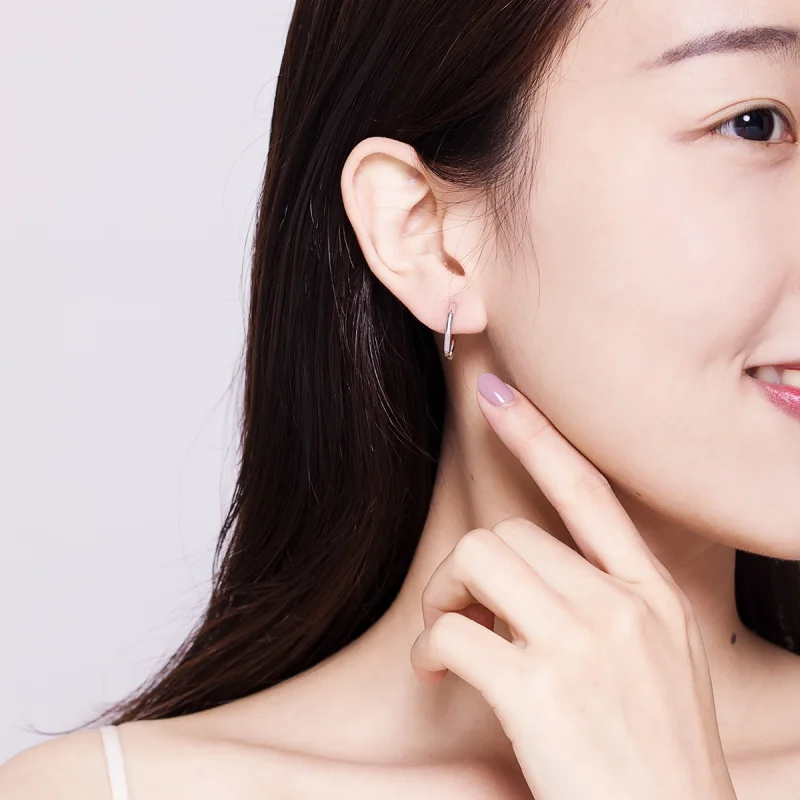 (image for) Pandora Style Silver Simple Earrings Hoop Earrings - SCE622 - View 7