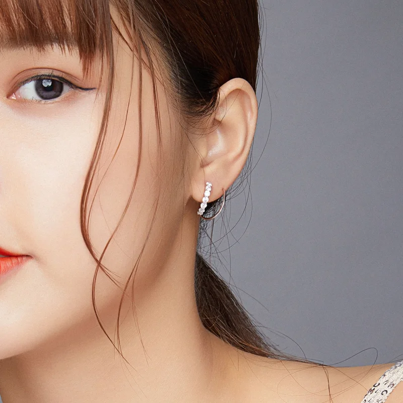 (image for) Pandora Style Silver Simple Geometry Hoop Earrings - SCE931 - View 5