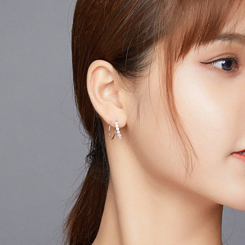 (image for) Pandora Style Silver Simple Geometry Hoop Earrings - SCE931 - View 6