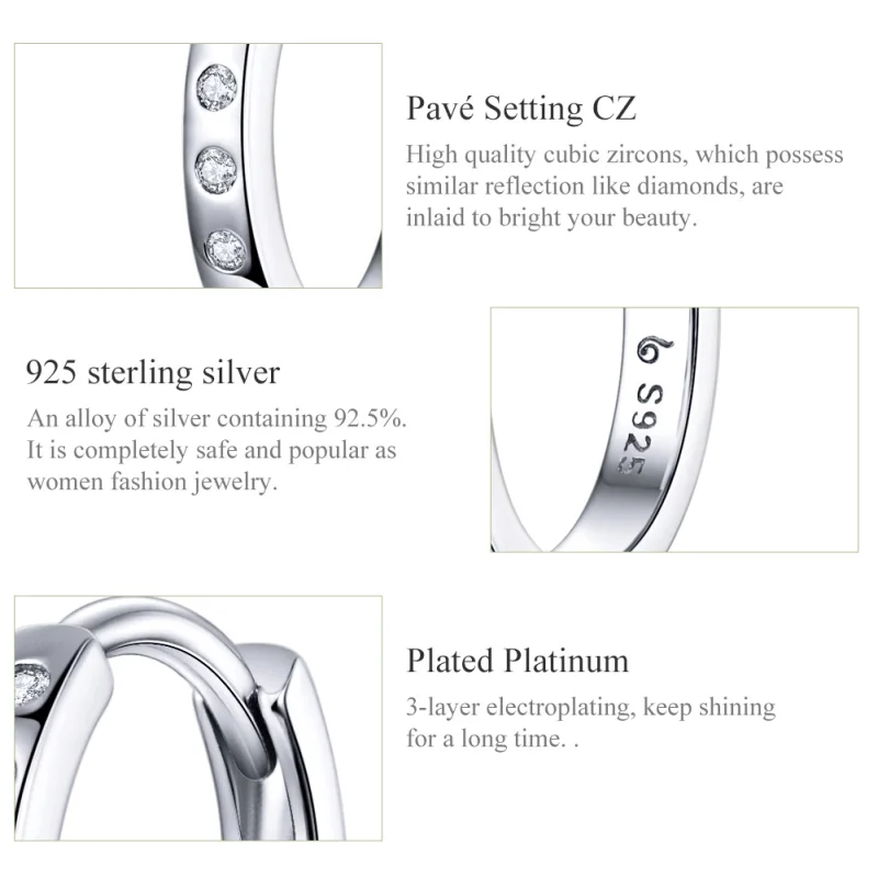 (image for) Pandora Style Silver Simple Hoop Earrings - BSE101 - View 3