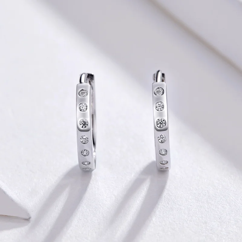 (image for) Pandora Style Silver Simple Hoop Earrings - BSE101 - View 2