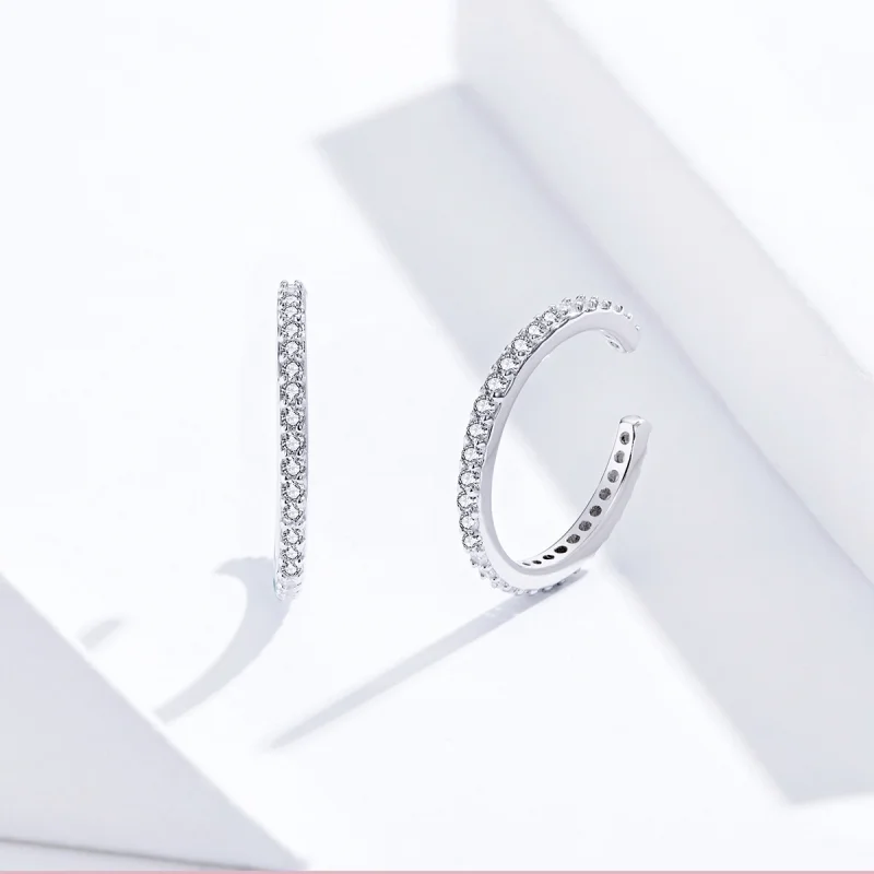 (image for) Pandora Style Silver Simple Hoop Earrings - SCE842 - View 3