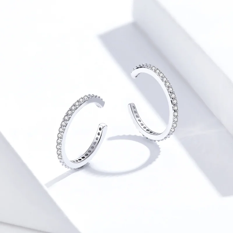 (image for) Pandora Style Silver Simple Hoop Earrings - SCE842 - View 4