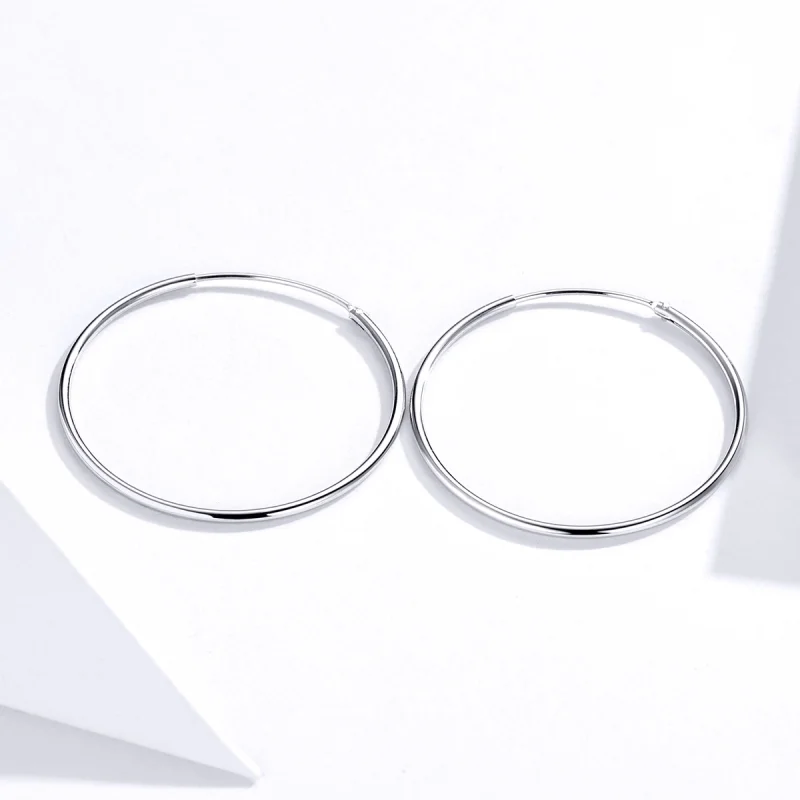 (image for) Pandora Style Silver Simple Line Hoop Earrings - SCE710 - View 3
